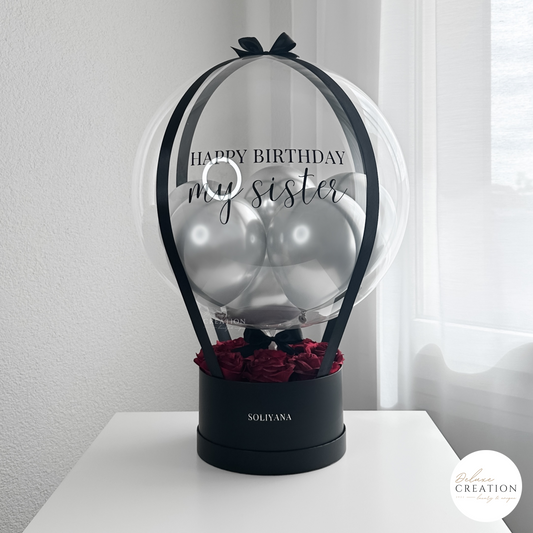 Black & silver - Balloongift with red rosebox