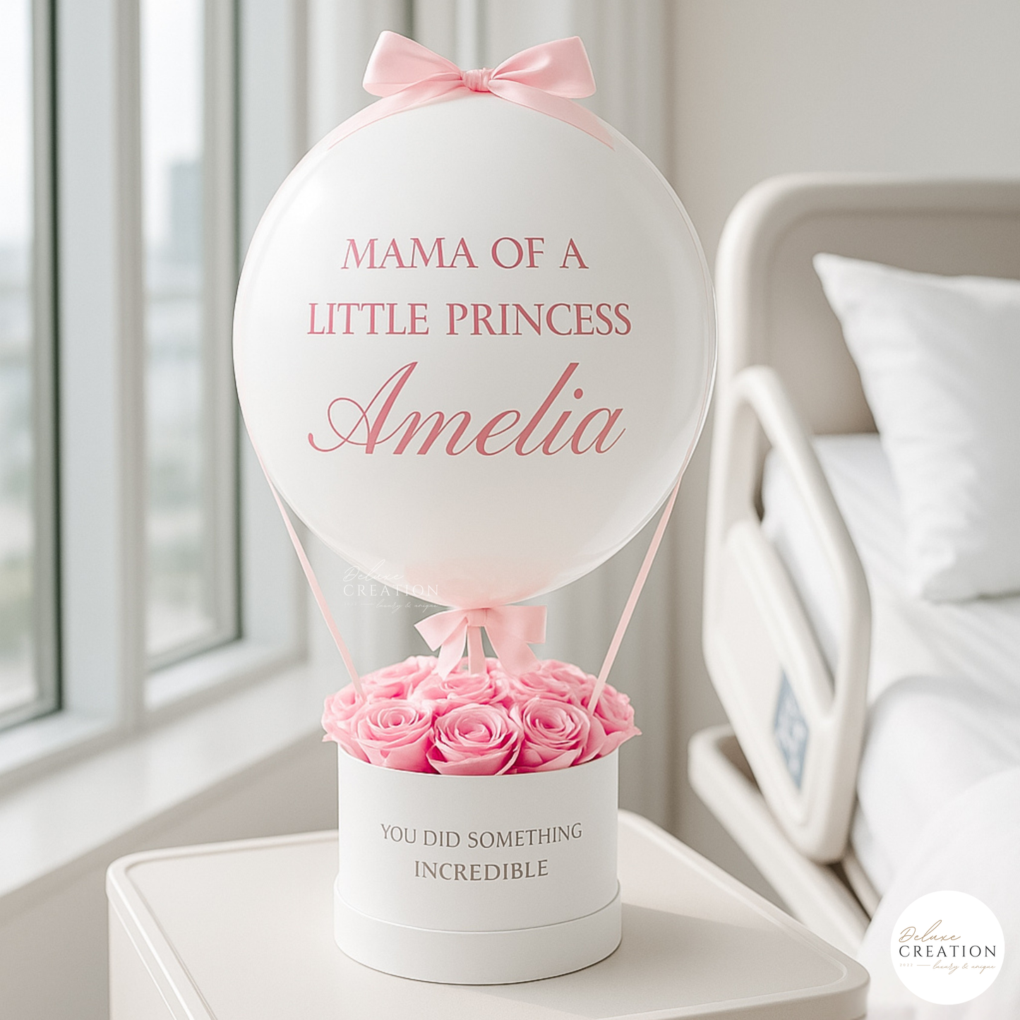 White shine - Balloongift with pink roses