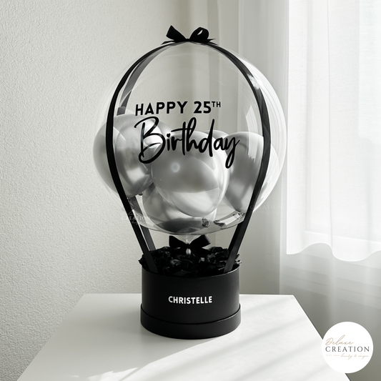 Black & silver - Balloongift with black rosebox