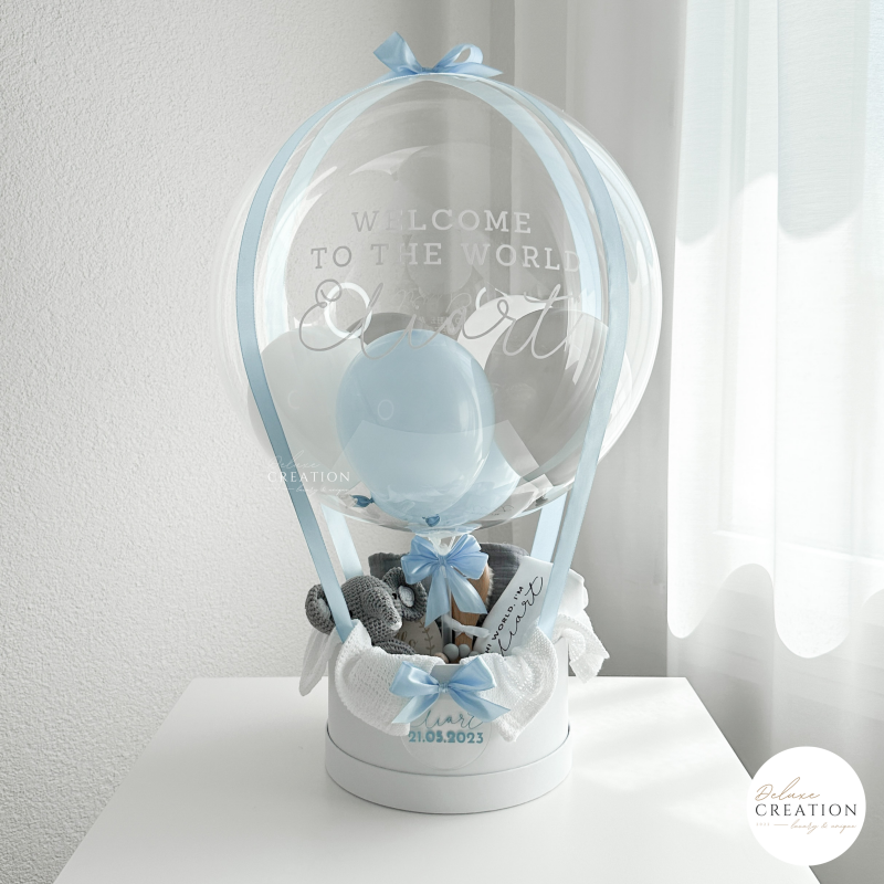 Welcome to the World  - Balloongift in blue with Set in gray