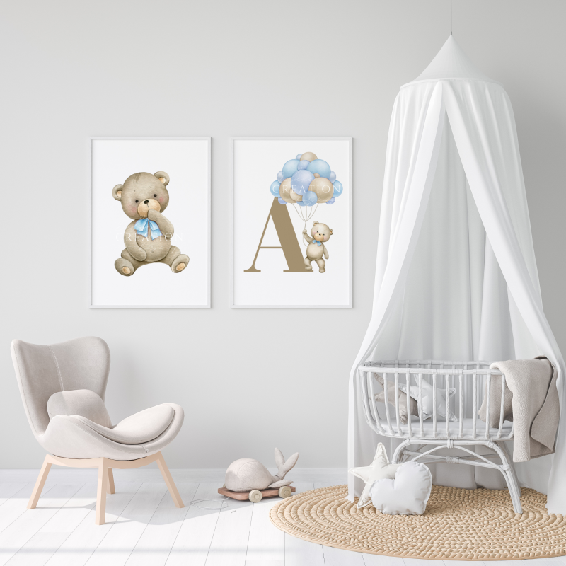 Bear Letter blue - Self Print Poster Set