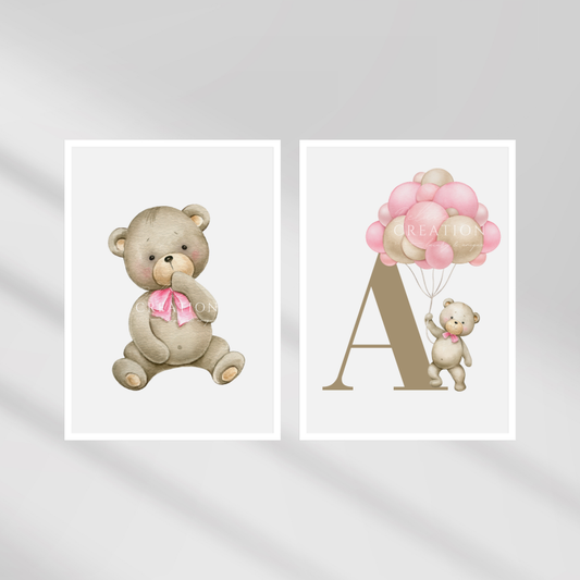 Bear Letter rosa - 2er Poster Set