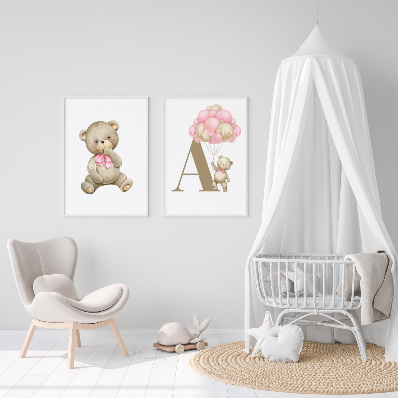 Bear Letter rosa - Self Print Poster Set